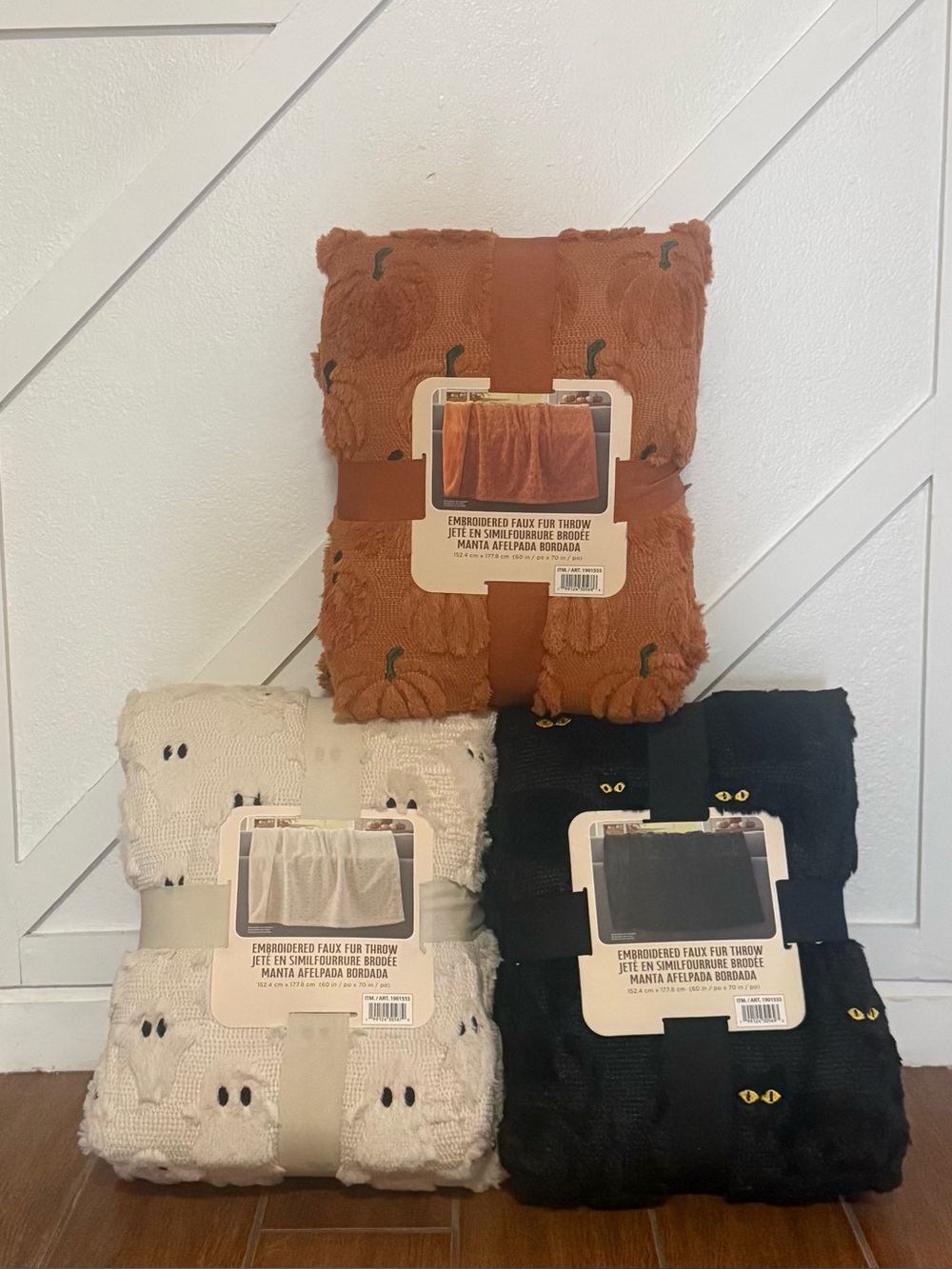 NWT Costco Halloween Faux Fur Throw Blanket Lot of 3 Ghost Cat Pumpkin